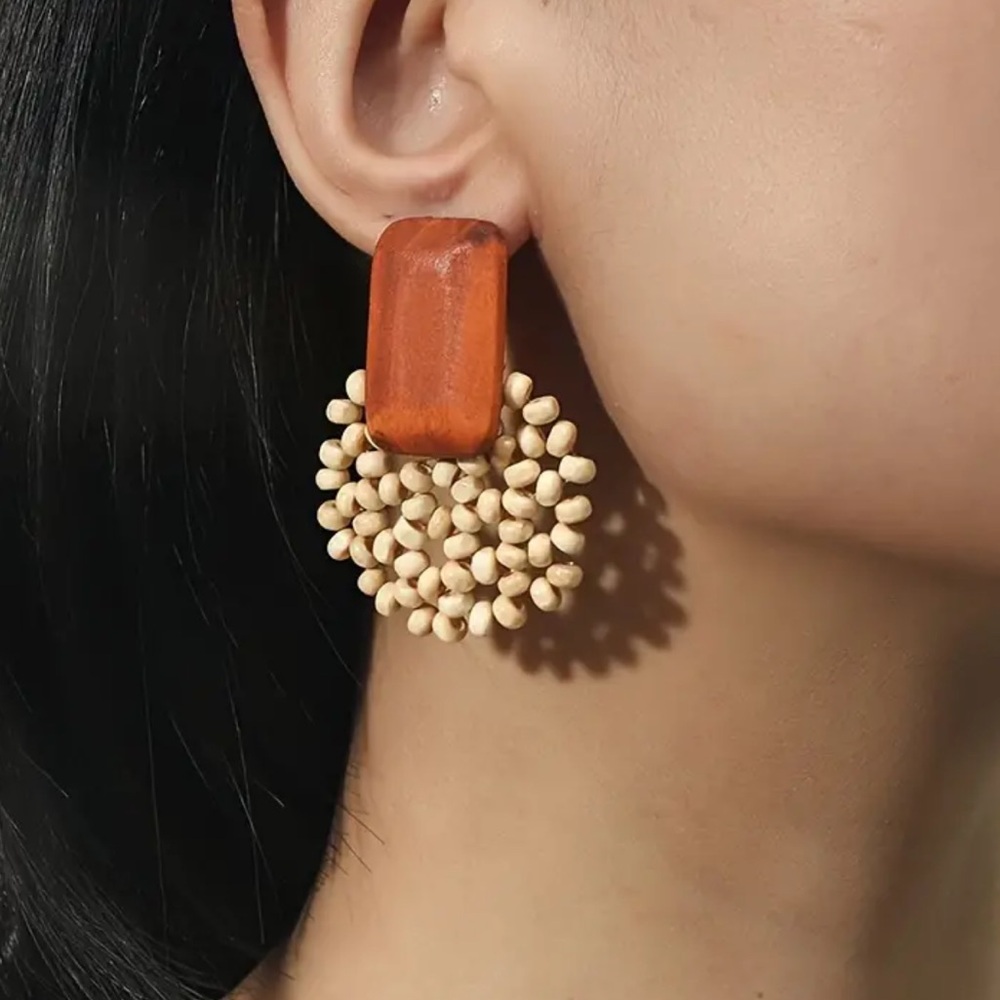 NEW| Bohemian Light Weight Wooden Pierced Earrings - Picture 1 of 6